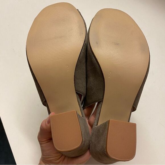 Franco Fortini brown Lisa leather suede block heel open toe pump shoes booties 9 - Picture 8 of 11